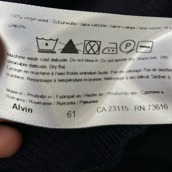 Navy Blue Virgin Wool V Neck Long Sleeve Sweater (XXL) - Picture 8 of 8